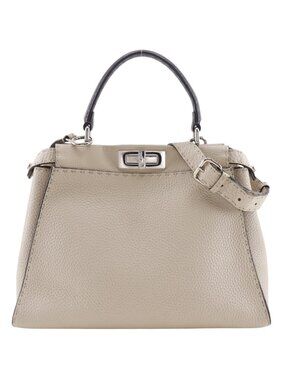 Fendi Peekaboo Selleria Medium 2-Way Shoulder Bicolor Leather Light Gray Handbag